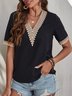 Loose Vacation Color Block V Neck Lace Tops