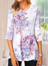 Casual Crew Neck Floral T-Shirt