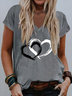 Women Casual  V Neck Heart Print Short Sleeve Summer T-Shirt