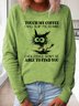 Women Funny Coffee Black Cat Casual Sweatshirt