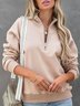 Casual Plain Winter V neck Micro-Elasticity Daily Jersey Regular H-Line Sweatshirts for Women