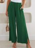 Casual Plain Cotton And Linen Elastic Belt Wide Leg Pants