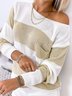 Women Striped Casual Autumn Polyester Micro-Elasticity Long sleeve Crew Neck Regular Regular Sweater