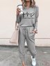Simple Text Letter Autumn High Elasticity Loose Long sleeve Top With Pants H-Line Regular Two Piece Set for Women