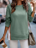Crew Neck Loose Cotton-Blend Sweatshirt With Necklace