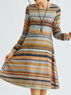 Brown Casual Vintage Ombre/Tie-Dye Long Sleeve A-Line Knitting Dress