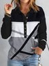 Color Block Casual Loose Shawl Collar Top