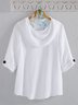Women Casual Daily Cowl Neckline Half sleeve Buttons Plain Linen Tunic Top