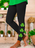 St. Patrick's Day Four-Leaf Clover Tight Boho Leggings