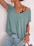 Plain Casual Loose V Neck T-Shirt