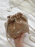 Floral Embroidery Woven Bucket Bag