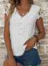 Women Casual Plain Loose V Neck Lace Button Short Sleeve Summer T-Shirt
