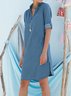 Women Daily Three Quarter Button Sleeve Casual Mini Denim Shirt Dress