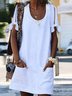Summer Crew Neck Pockets White Simple Tie Knot Short Sleeve White Dress