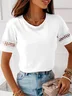 Women Elegant Plain Hollow Out Lace Short Sleeve Summer T-shirt