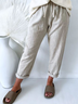 Women Drawstring Wasit Casual Pockets Gray Cotton And Linen Pants