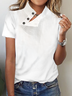 Women Casual Half Open Collar Button Short Sleeve White Summer T-shirt