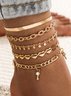 5Pcs Gold Heart Pattern Casual Multilayer Anklet Set Bohemian Vacation Jewelry
