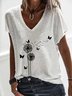 Women Casual Plain Dandelion Short Sleeve V Neck Summer T-Shirt