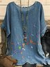 Women Casual Butterfly Print Crew Neck Loose Short Sleeve Tunic Top