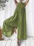 Loose Casual Color Block Cotton And Linen Jumpsuit
