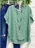 Women Casual V Neck Pocket Green Loose Short Sleeve Summer T-shirt