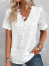 Women Plain V Neck Short Sleeve Floral Lace Tunic Top