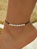 Casual Silver Metal Beaded Leather Anklet Holiday Bohemian Women's Jewelry