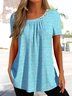 Women Plain Loose Button Ruched Short Sleeve Tunic Top