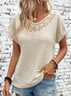 Country Casual Lace Stitching Knitted Short-Sleeved Top