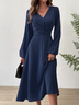 Loose V Neck Elegant Twist Front Lantern Sleeve Dress