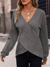 Women Geometric V Neck Casual Long Sleeve T-shirt
