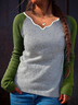 Women’s V Neck Color Block Casual Sweater