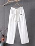 Casual Plain Cotton And Linen Pants