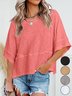 Women Plain Crew Neck Casual Three Quarter Sleeve T-shirt