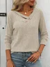 Women Plain V Neck Casual Long Sleeve T-shirt