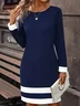 Knitted Contrast Stitching Crew Neck Casual Dress