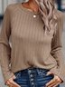 Women's Long Sleeve Plain Knitted Crew Neck Casual Top