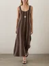 Linen Regular Fit Cotton And Linen Plain Dress With No