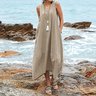 Plain Linen Loose Cotton And Linen Dress With No