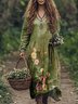 Floral Print Long Sleeve V-neck Dress