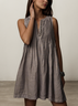 Linen Plain Crew Neck Mini Dress