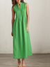 Linen Plain Crew Neck Maxi Dress