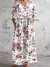 Women's Floral Spring Print Casual V-Neck Long Sleeve Dress