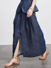 Linen Urban Pocket Stitching Plain Maxi Skirt
