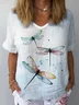 Women's Short Sleeve Blouse Summer As Picture Dragonfly Cotton Crew Neck Daily Going Out Casual Top