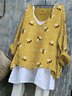 Women Animal V Neck Vintage Long Sleeve T-shirt