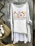 Small fresh floral comfortable casual cotton linen long sleeved dress