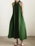 Vacation Plain linen-cotton Halter Maxi Dress