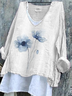 Women's Long Sleeve Blouse Spring/Fall White Floral Printing V Neck Daily Going Out Casual Top